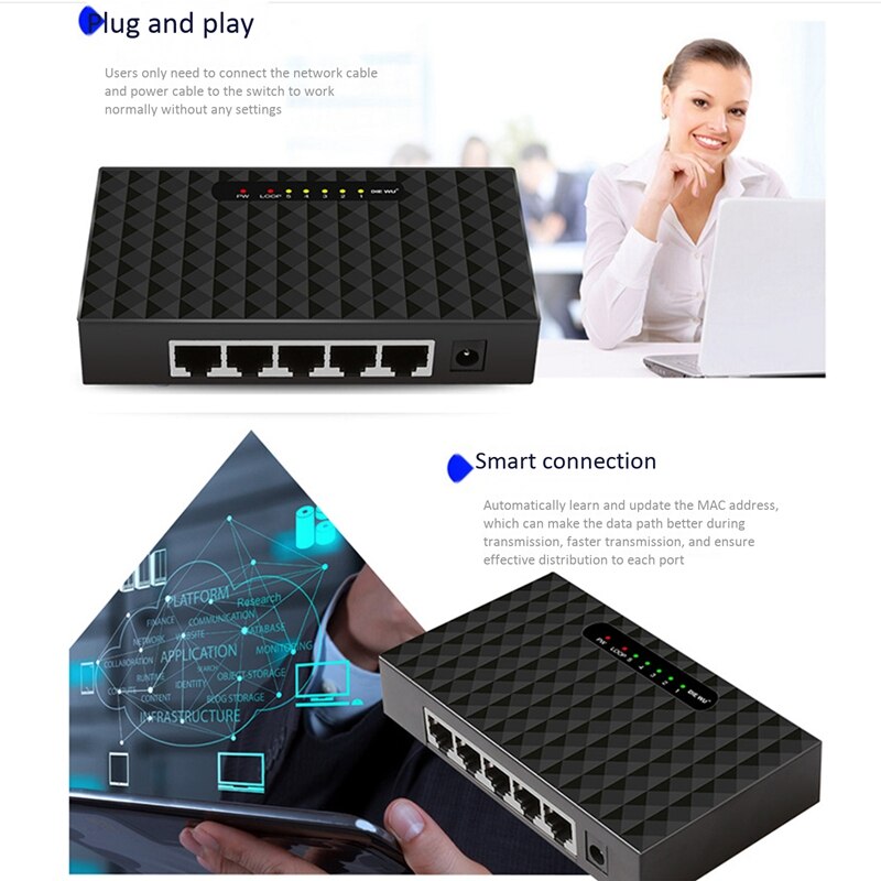 5- porttinen gigabit-kytkin verkko ethernet-kytkin älykäs vlan-verkkokytkin lan-keskitin full-tai half duplex vaihto