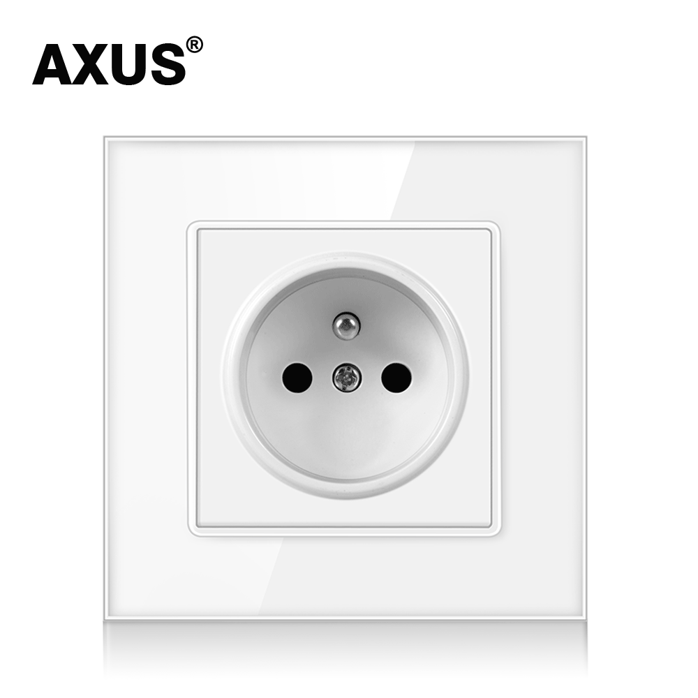 AXUS Wall Power Socket, French Standard Wall Socket White Black Golden Single Mirror Crystal Glass Panel Electrical Outlet 16A: French  white