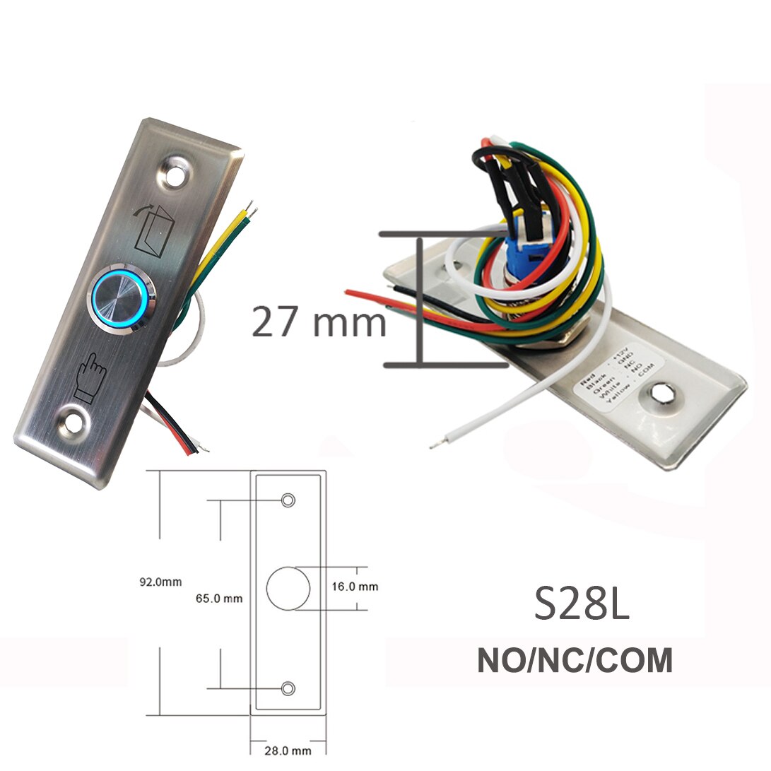 Press Push Exit Electronic Lock Release Switch Optional No Touch Door Access Control Exit Button: S28L NO NC COM