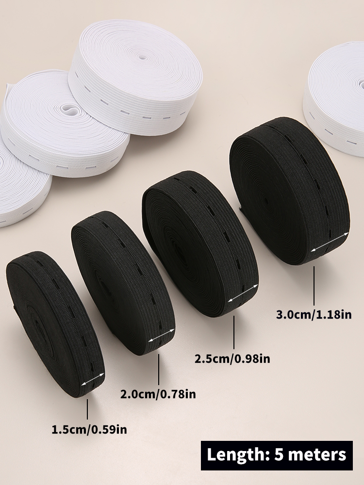 Cinturón elástico con agujero de botón de 5m, cinturón elástico con agujero de botón trenzado, cinturón elástico, accesorios de ropa de costura DIY