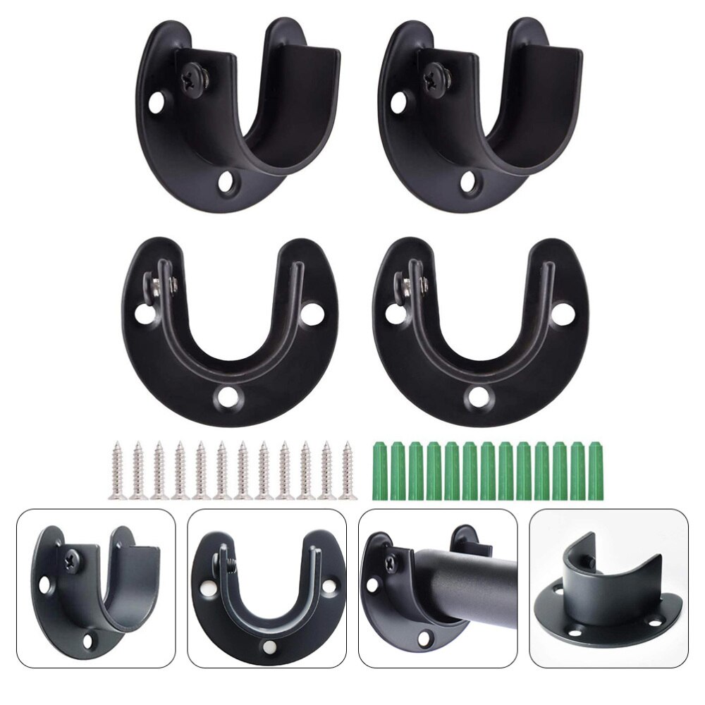 1Set Shower Curtain Rod Socket Closet Pole Socket Rod Base Pole Socket Home Supply for Bathroom Installation: Black