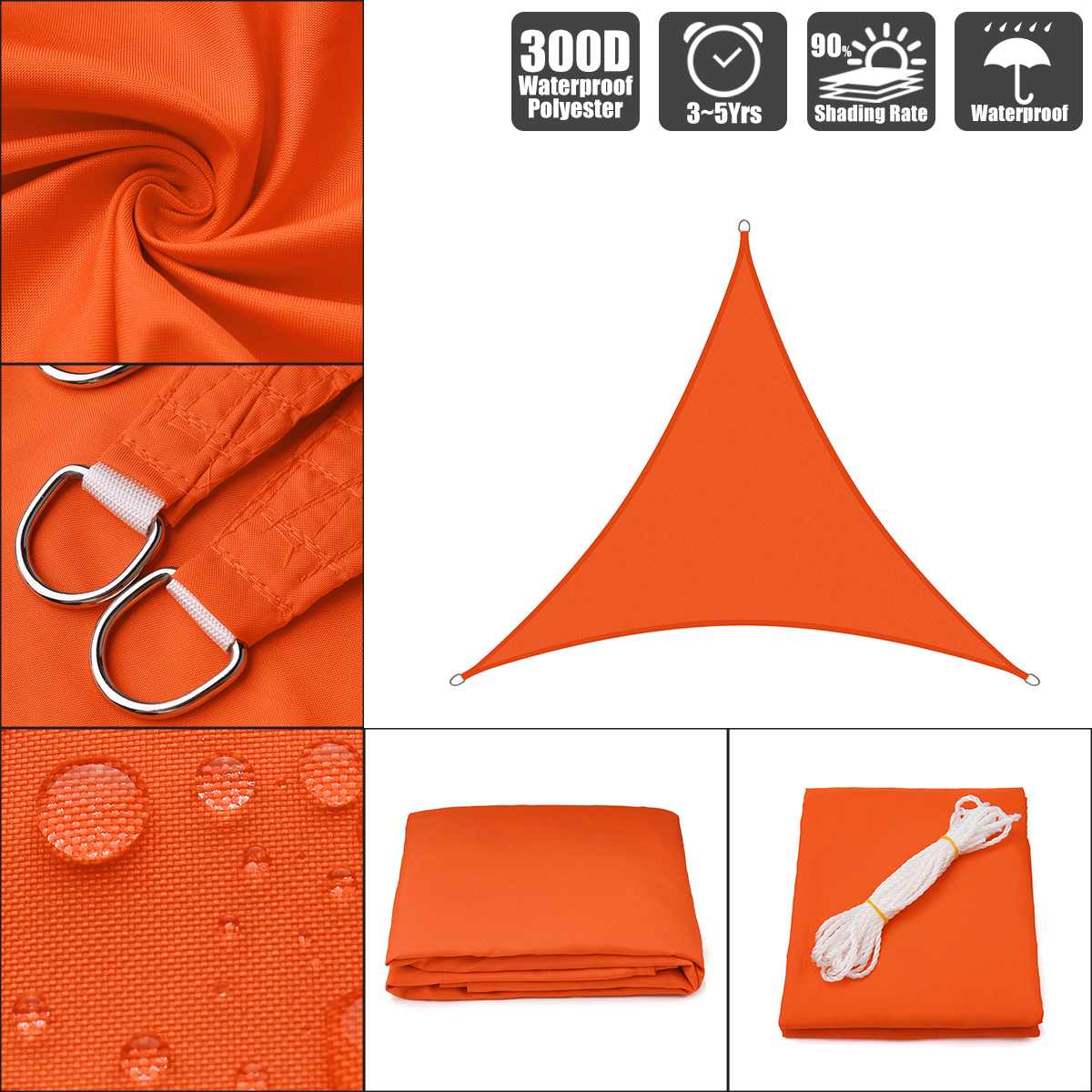 300D weight 160g material - waterproof polyester fabric - oxford orange orange red equilateral triangle shade sail