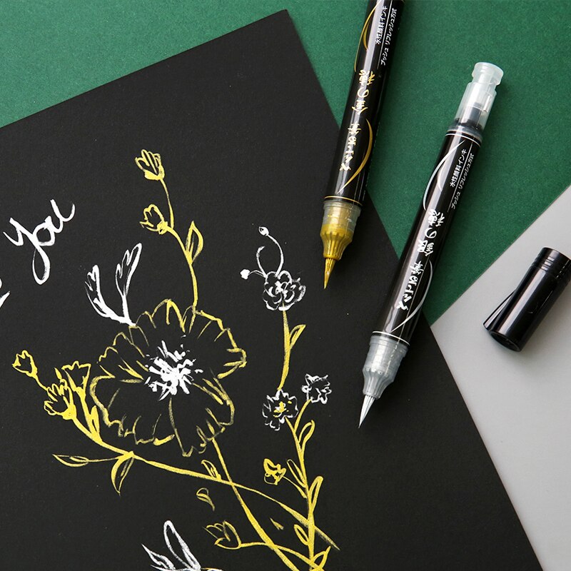 Pentel XGFH-X Metal Color Gold Sliver Brush Pen Soft Head Pen for Writing Signing Wedding Signature Calligraphy Brushes