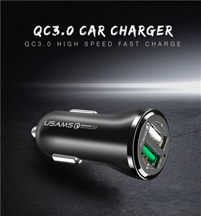 USAMS Fast Phone Car Charger Quick Qualcomm2.0 3.0 Car Charger For Samsung Xiaomi iPhone Universal Car USB Charger