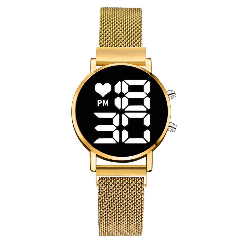 LED Electronic Watches Star Watch For Women Rose Gold Mesh Magnet Digital Wristwatch Gradient Ladies Wrist Watches: Gold
