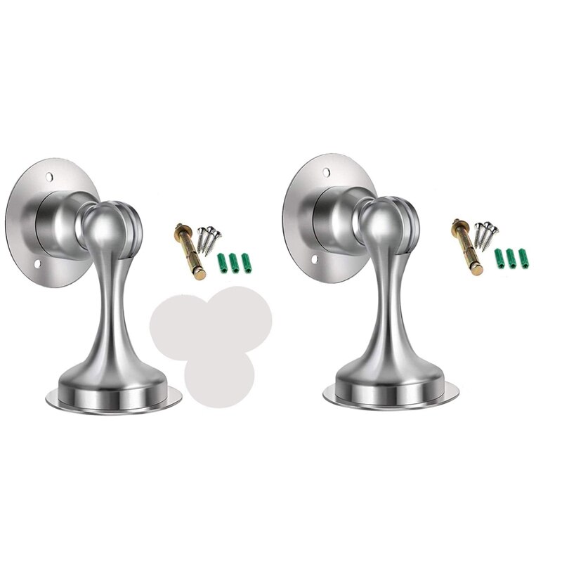2Pcs Stainless Steel Magnetic Door Stop Stickers Door Stop Wall-Mounted Nail-Free Door Stop Door Hardware: Default Title