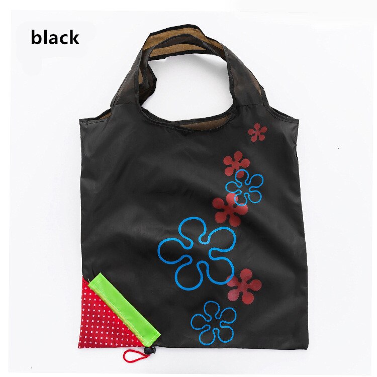Reusable eco-friendly bag Foldable shopping bag Strawberry bag Handbag Foldable Grocery storage bag Nylon tote Bag: black