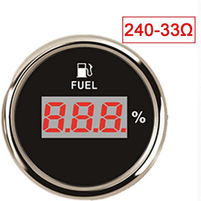 52mm Digital LED Fuel Meter Motorcycle Gauge 0-190ohm 240-33ohm Fuel Level Meter for Car Boat Marine Red Backlight 12V/24V: BS-240-33 ohm