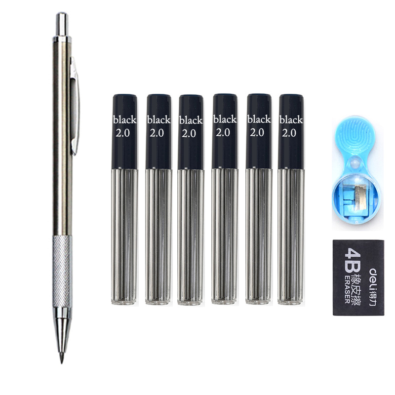 Lápiz mecánico retráctil de Metal/plástico, bolígrafo de 2mm de recambio 2B para la escuela de dibujo de bocetos, color negro, 2,0: Amarillo claro