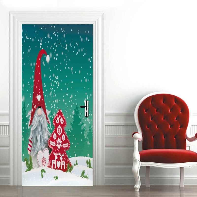 2 Stks/set Kerst Gnome Santa Decoratieve Koelkast Deur Sticker Waterdicht