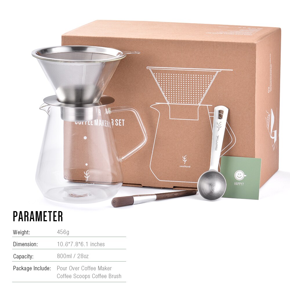 SOULHAND Glass Coffee Pot Dripper Moka Tea Maker Percolator Barista Tools Espresso Manual Kettle Teapot Pour Over Coffee Dripper