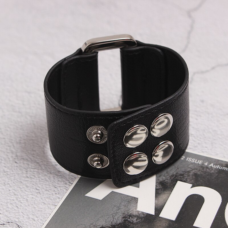 [EAM] Frauen Schwarz Pu Leder Metall Schnalle Teilt gemeinsam Armbinde Neue Temperament Flut Alle-spiel Frühjahr herbst 1T385
