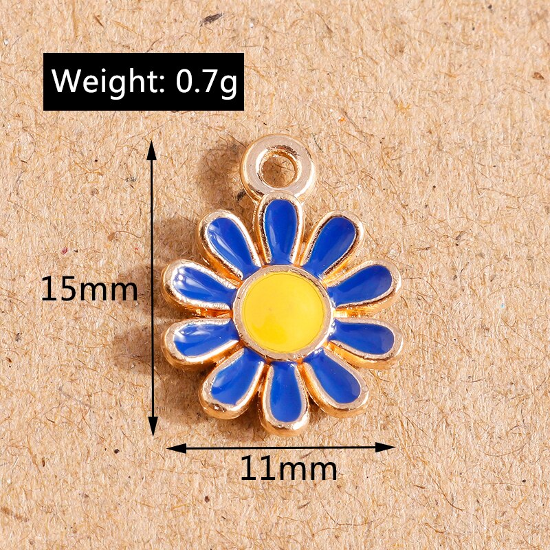10 Uds. De abalorios de flor Margarita esmaltada, Color caramelo, 11x15mm, para hacer colgantes, collares, pendientes, pulseras, accesorios de joyería DIY
