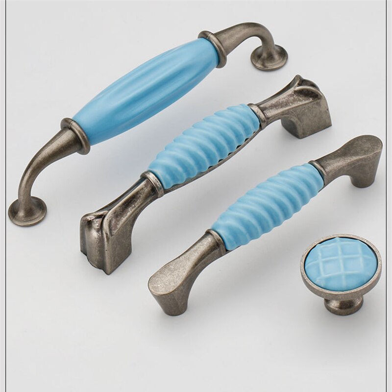 Ceramic Matte Blue Drawer Flush Handles Zinc Alloy Decorative Furniture Knobs Cabinet Wardrobe Door Handle Hardware door knob
