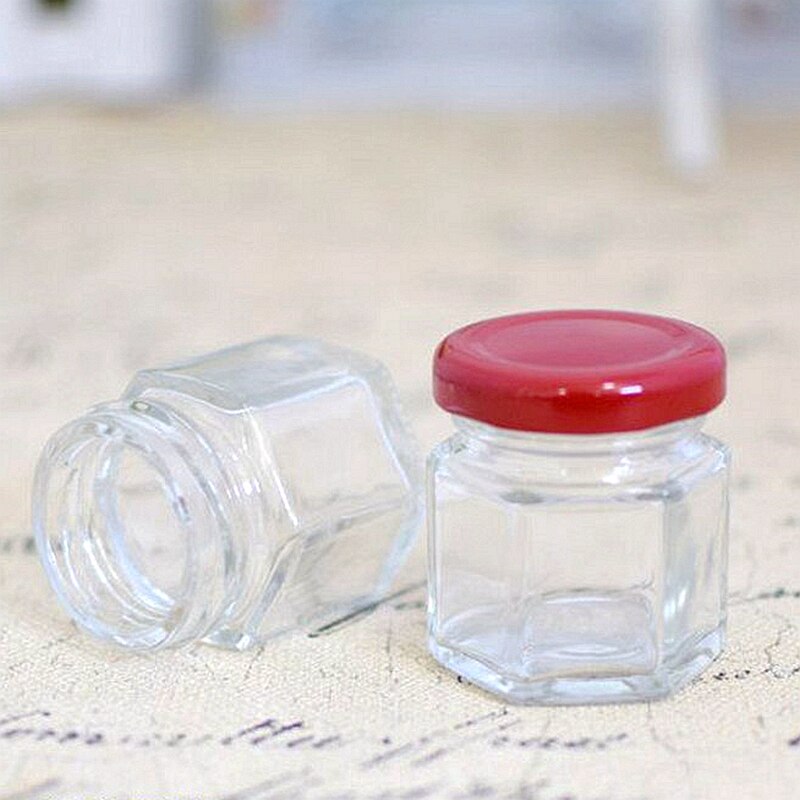 X22 Zeshoekige Mini Glas Honing Jar 45Ml Capaciteit 1.5Oz Honing Glazen Pot Met Metalen Covers Honing Potten Voor bruiloft