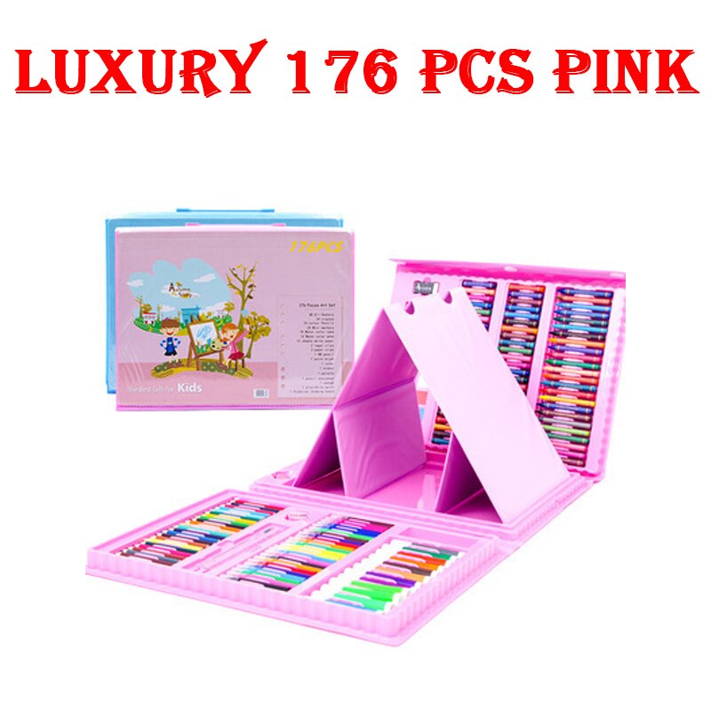 42-208PCS Children Art Painting Set Watercolor Pencil Crayon Water Pen Drawing Board Doodle Supplies Kids Educational Toys: Luxury 176 pcs Pink