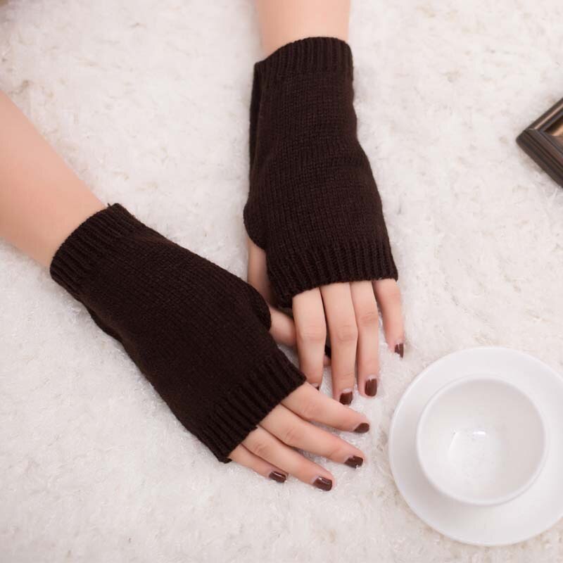 1 Paar Winter Handschoenen Vrouwelijke Vingerloze Handschoenen Zonder Vingers Vrouwen Kasjmier Warme Winter Handschoenen Hand Pols Warmer Mittens: ST121-Coffee