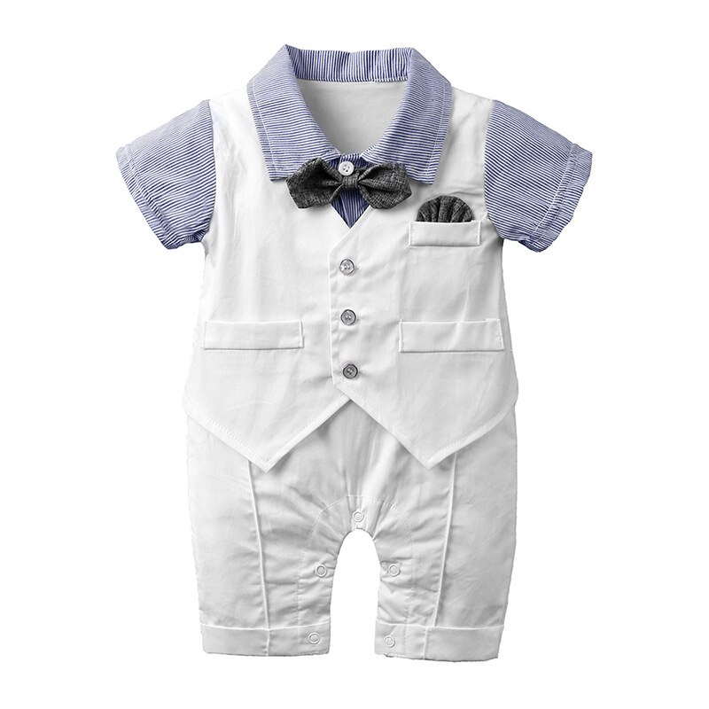 Neue geboren strampler Gentleman fliege kurzarm sommer kleidung hochzeit partei kostüm neugeborenen Baby Gesamt weiß blau: Blau / 6m