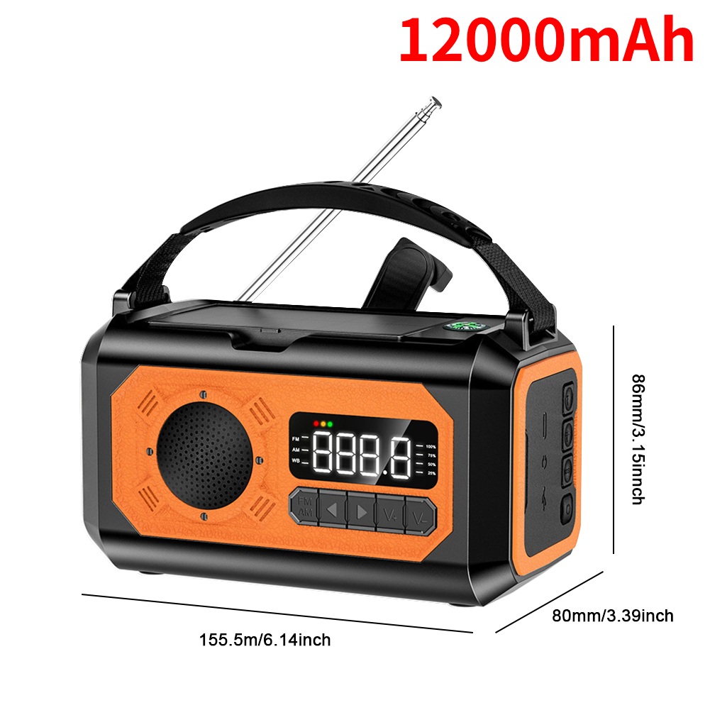 12000 mAh kleines tragbares Radio, Solarmodule, Notfallradio, Überleben mit Kurbel, wiederaufladbare Multifunktions-Taschenlampe, Powerbank: Blau