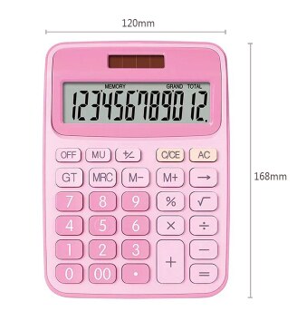 12 Digit Desk Calculator Large Buttons Financial Business Accounting Tool Big Buttons Battery Office Free 12 Pens and Notebook: pink