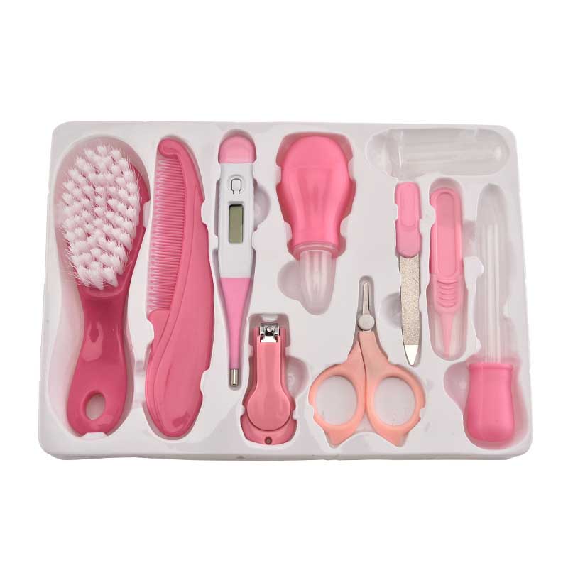 Ensemble de ciseaux à ongles multifonctions pour bébé et enfant, ensemble de 10 pièces, thermomètre, brosse de toilettage, Kit d'articles de soins de santé pour cheveux