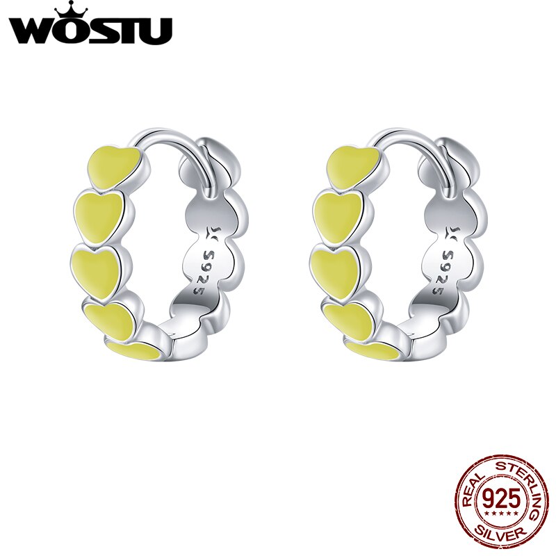 WOSTU Arco Iris aretes de tachuela de amor de de gota de cristal de Plata de Ley 925 de de plata de pendientes para el de las mujeres joyería fina: BKE1052-YE