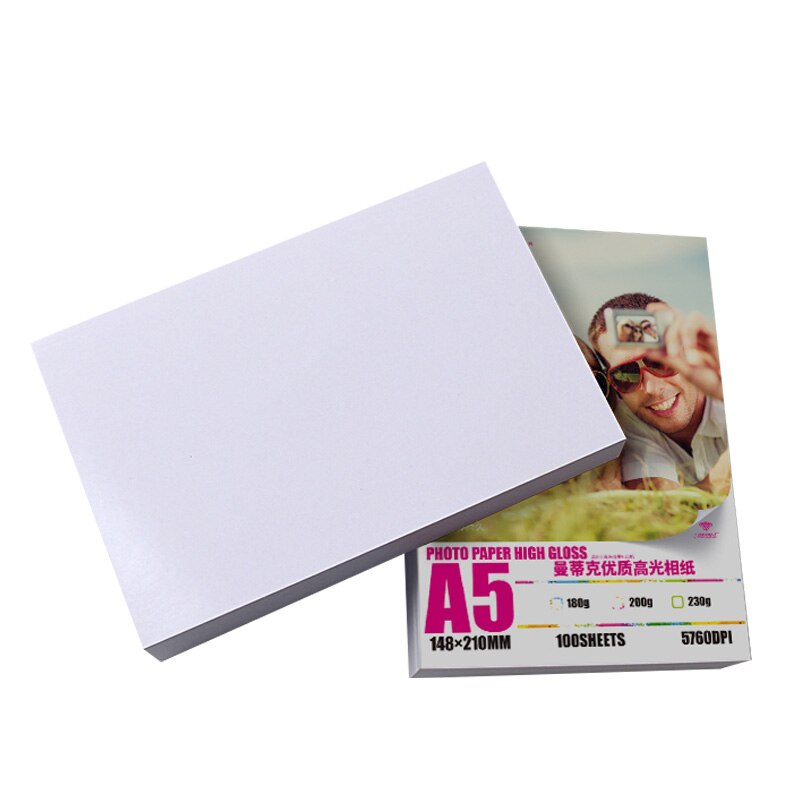 100 Sheets High Glossy Photo Paper 230gsm A5 Size Wood Pulp Dye Ink Inkjet Printer Paper