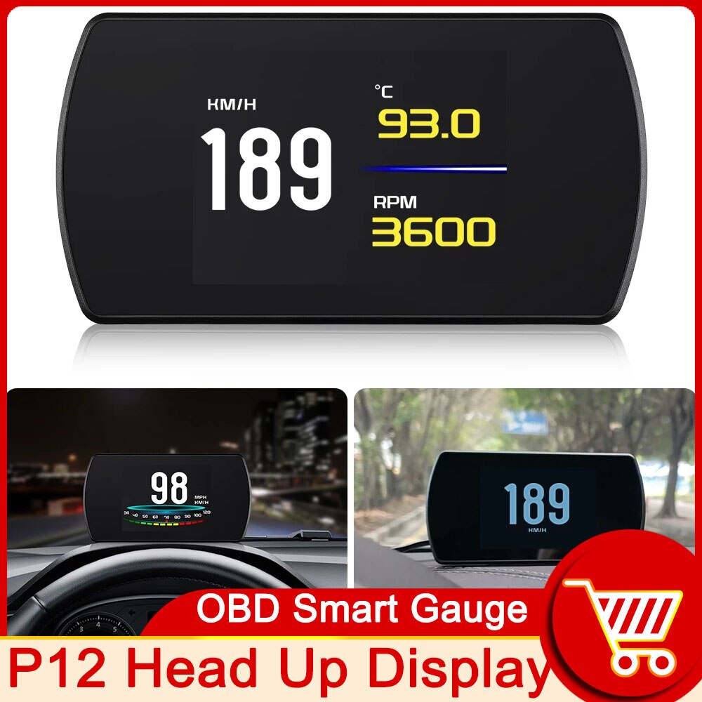 Jauge de voiture OBD numérique, affichage tête haute P12, OBD HUD, outils de Diagnostic automatique, compteur numérique TFT HD, affichage de vitesse, horloge, tension RPM