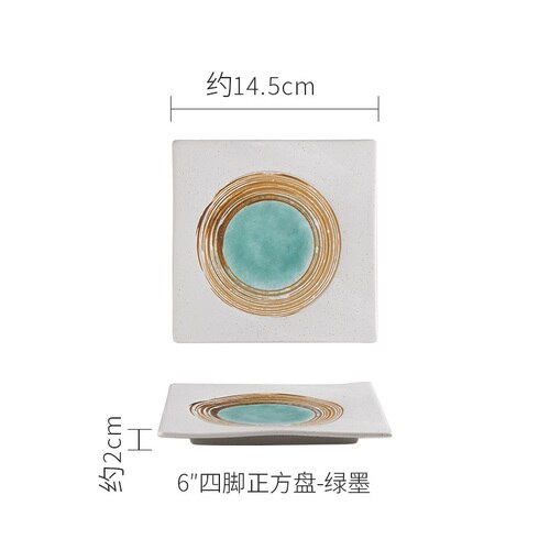 Japanese ceramic square plate western food breakfast plate dish plate home kitchen flat plate tableware: A  6 inches