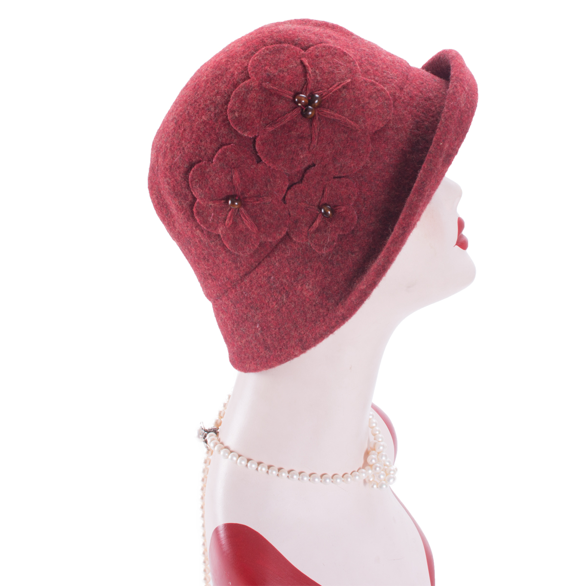 Bloemen Womens Vintage Style Opleving Rand Cloche Wol Emmer Winter Kerk Wedding Hoed A522
