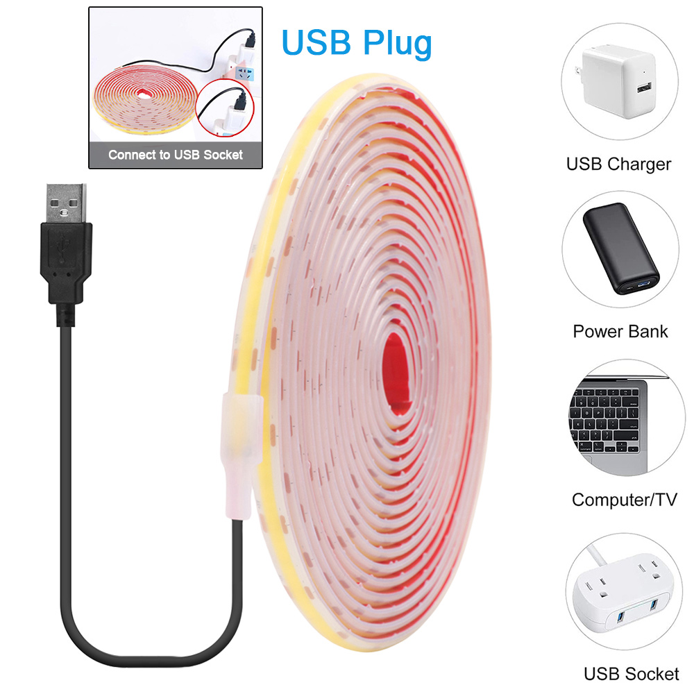 5V IP68 Wasserdichter COB-LED-Streifen USB-betrieben 3000K 4000K 6000K Licht 320 LEDs Flex DC5V Schranklampe TV-Hintergrundbeleuchtung Nachtbeleuchtung