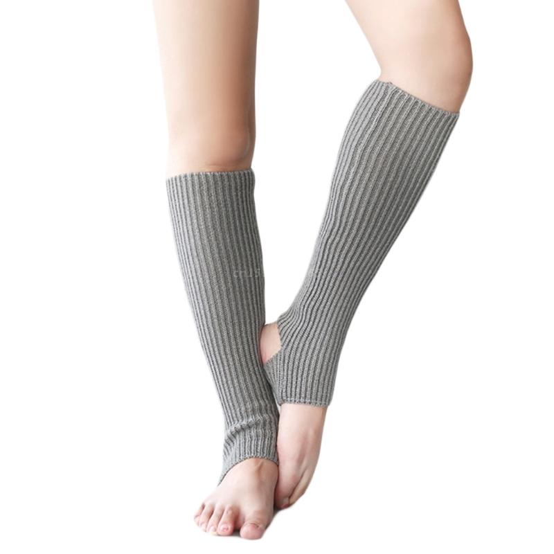 1 Pair Women Girls Ballet Dance Stirrup Leg Warmers Ribbed Knitted Solid Color Toeless Latin Knee High Socks Sleeves: light grey
