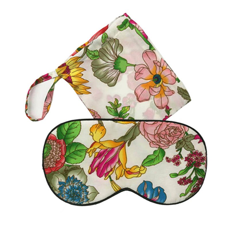 Máscara de seda 100% pura para dormir, mascarilla con patrón Floral combinado, 1 unidad, 100% bolsas de seda con cordón para viaje, ayuda para relajarse, Multicolor, 1 unidad
