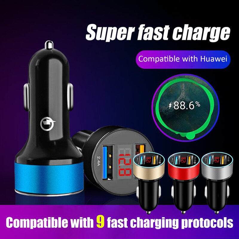 USB Car Charger For iPhone XR 11 Honor 30 Fast Car Phone Chargers Fast Charging With LED Display 3.1A Dual USB Phone Car Charger