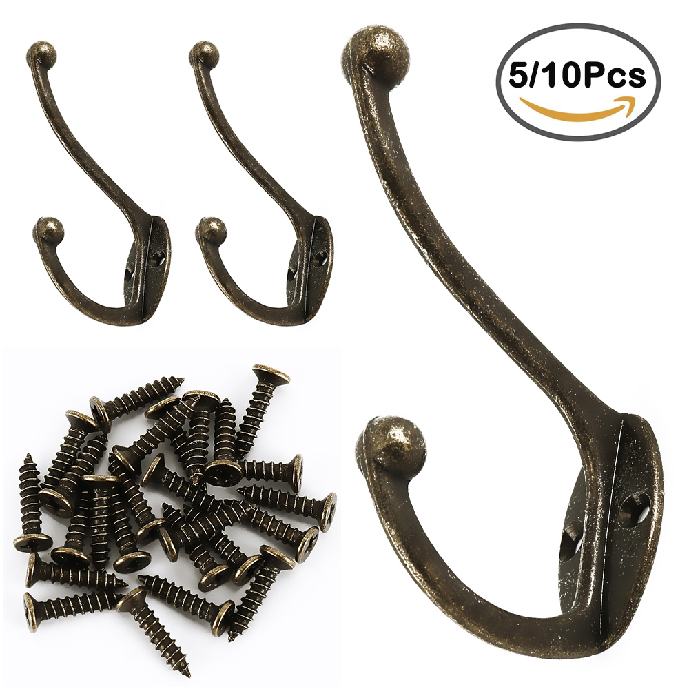 Ganchos Retro de bronce para colgar en la pared, perchero de doble punta, colgador de ropa, ganchos para puerta, bata, llaves, sombrero, ganchos para toallas de baño, 5/10 Uds.