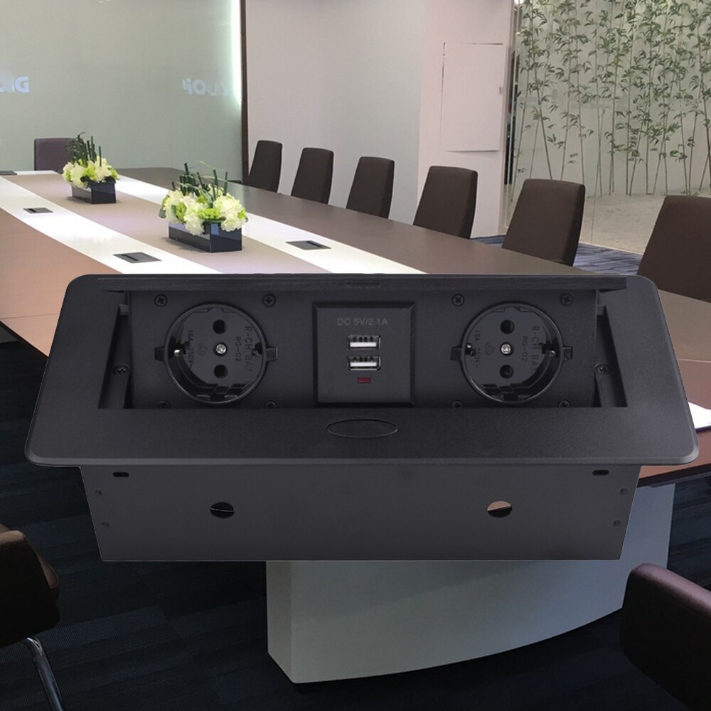 Circle Angle Damped Multimedia Outlet Socket Connection Box Desktop Socket for Conference Room (Silver)