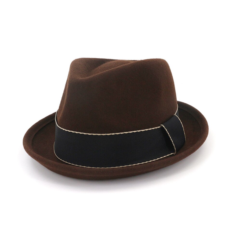 Hoaree vintage pork pie hoeden wollen fedora's vrouwen bordeauxrode trilby hoed dames retro jazz pet dames herfst winter vilten hoed: Koffie fedora
