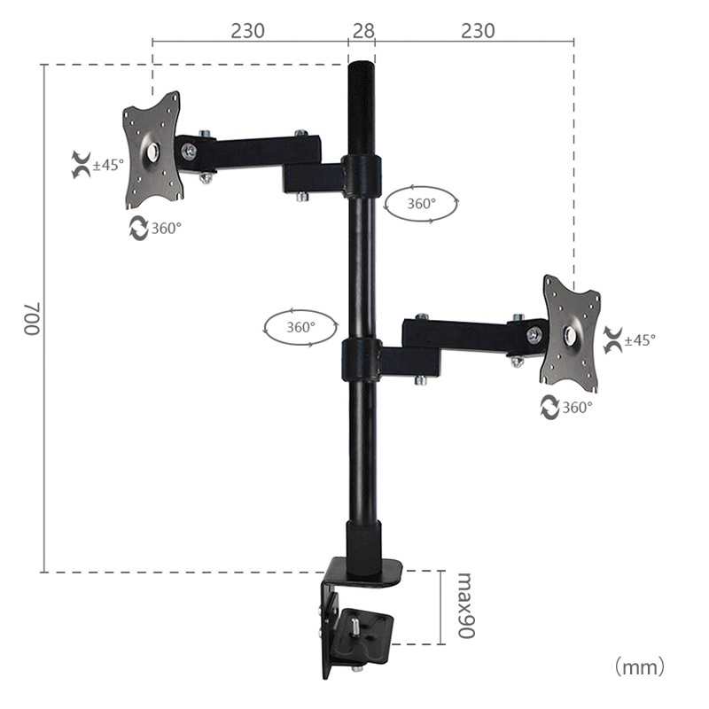 HILLPORT 10-27" Full Motion Dual Monitor Desktop Stand Holder Clamp Grommet Hole Base PC Mount Foldable Arm Soporte Support XD50: XD06-700
