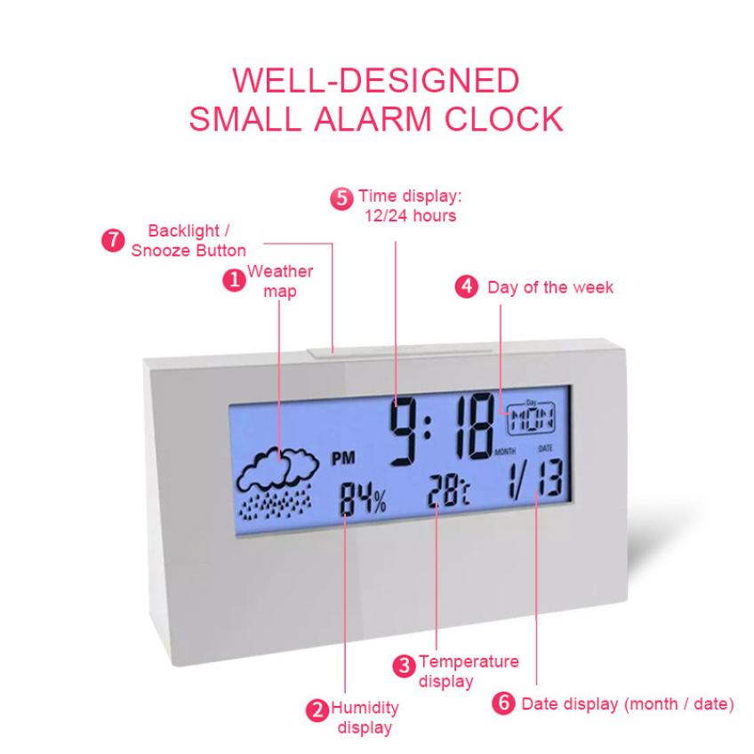 Modern Multi-function Digital Alarm Clock With Calendar Weather Map Temperature and Humidity Display Desktop Electronic Clock