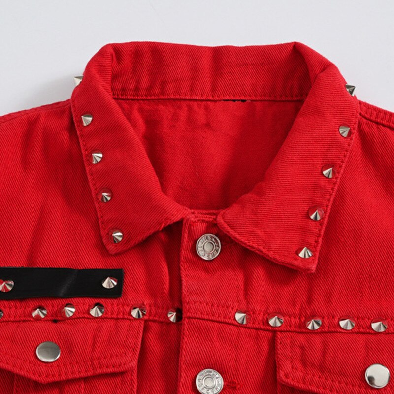 SHIFUREN homme gilet en jean Style Punk Rock Rivet Cowboy rouge jean gilet simple boutonnage homme moto veste sans manches