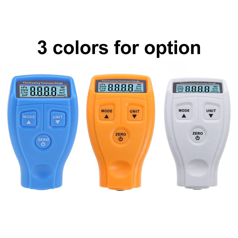 Paint Thickness Gauge Meter Coating Thickness Gauge Paint Depth Gauge Meter with Backlight LCD Display White Orange Blue