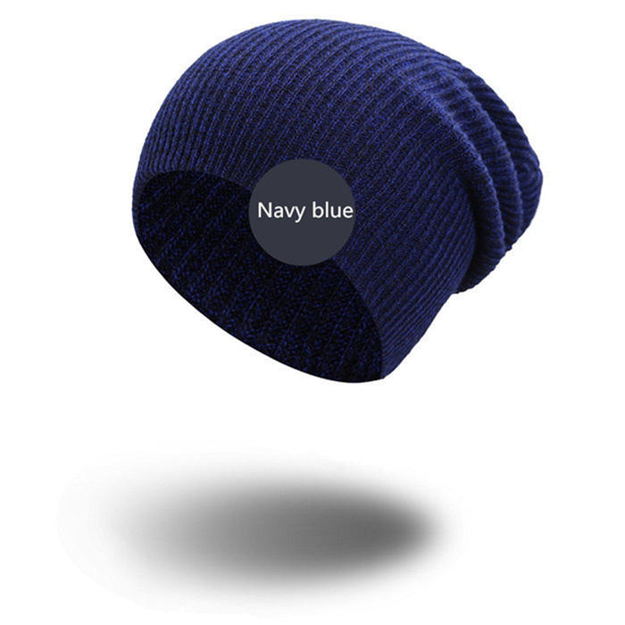 Gebreide hiphop hoed dames warme winter casual acryl casual gehaakte skimuts zachte losse gestreepte damesmuts herenmuts: Marineblauw