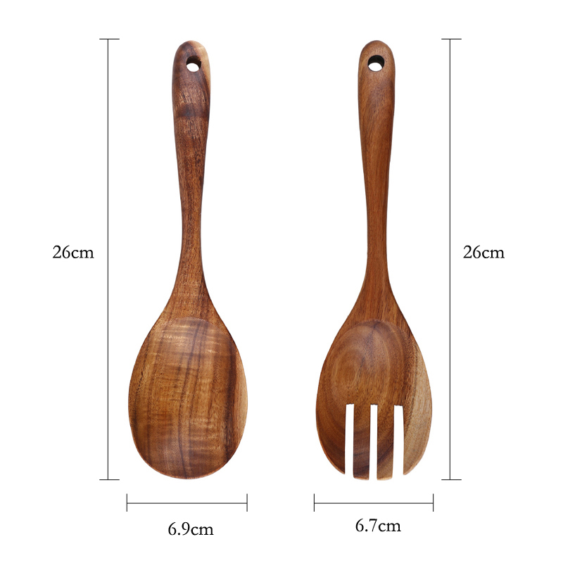 Salad Server Large Wood Spoon Fork Set Wooden Tongs Spoon Serving Set Soup Ladle Kitchen Cooking Spoons Wooden Cooking Utensils: Spoon Fork Set
