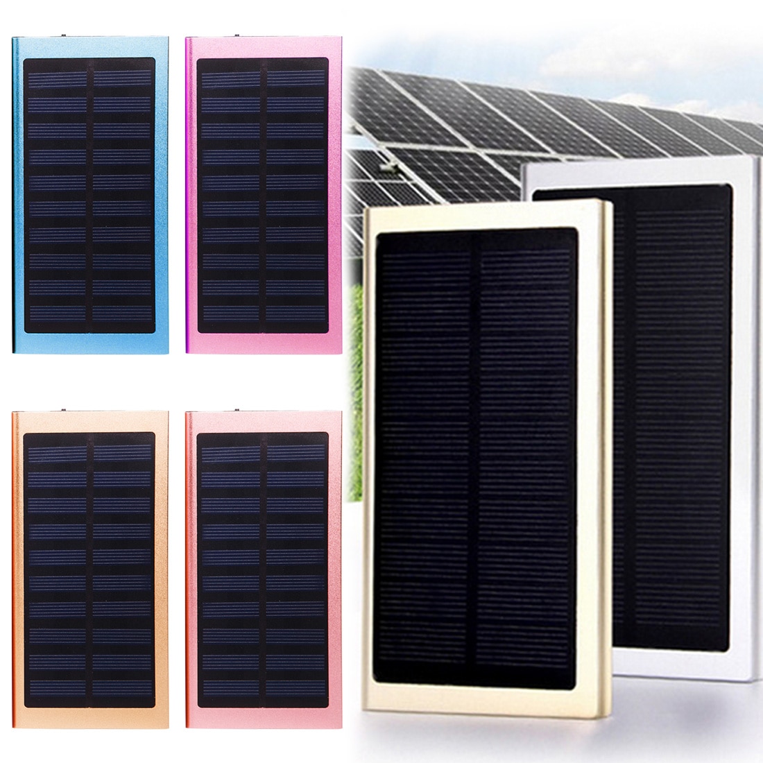 Solar Power Bank Dual USB Output 20000mAh Ultra-thin Solar Mobile Power External Polymer Battery Charger Outdoor Light Powerbank