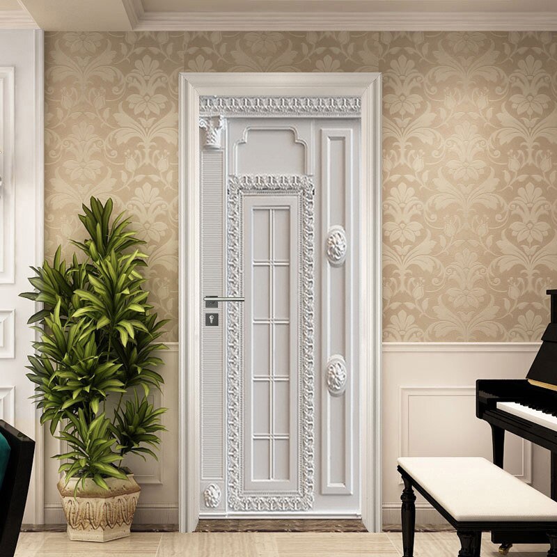 Autocollants de porte 3D de Style grec antique, décoration murale en plâtre sculpté pour porte de chambre à coucher, porche