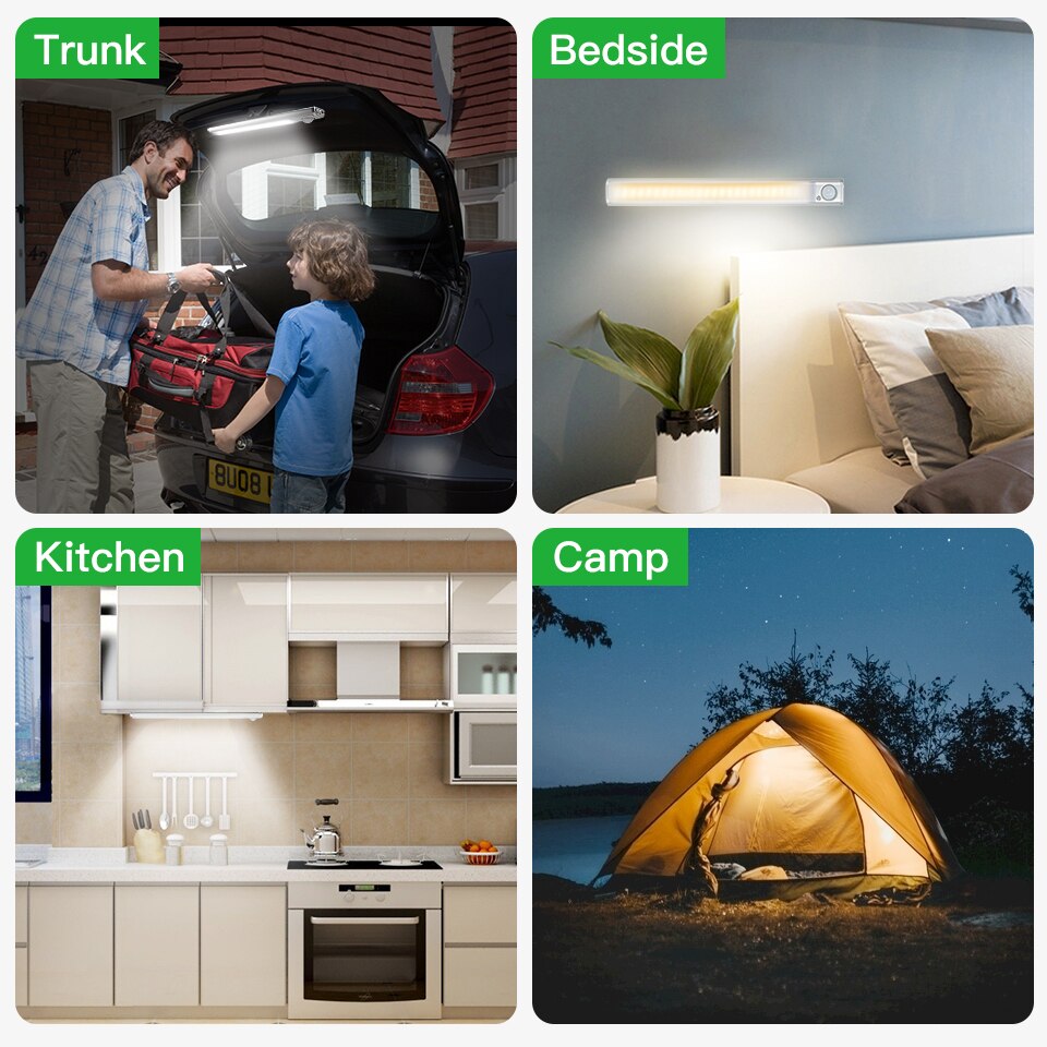 KeWL-luces LED con Sensor de movimiento PIR, lámpara de noche de armario para cocina, dormitorio, armario, retroiluminación, 160