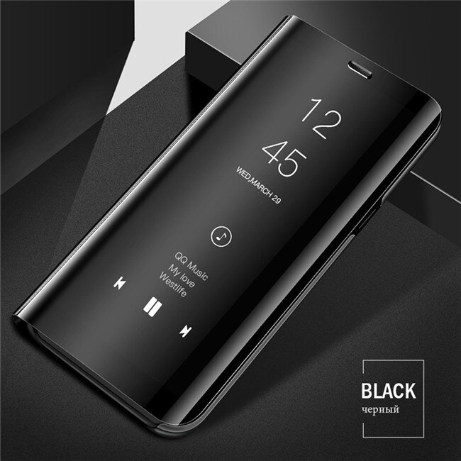 Luxe Spiegel View Smart Flip Case Voor Samsung Galaxy Note 9 Originele Magnetische Fundas Note9 Sm N960 N960F Op Leer telefoon Cover: Black