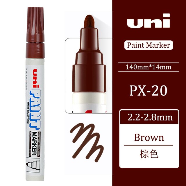 1pcs Japan UNI Mitsubishi PX-20 Paint Pen Industrial Pen Single Touch Up Round Head Marker Pen Signature Paint Marker: brown