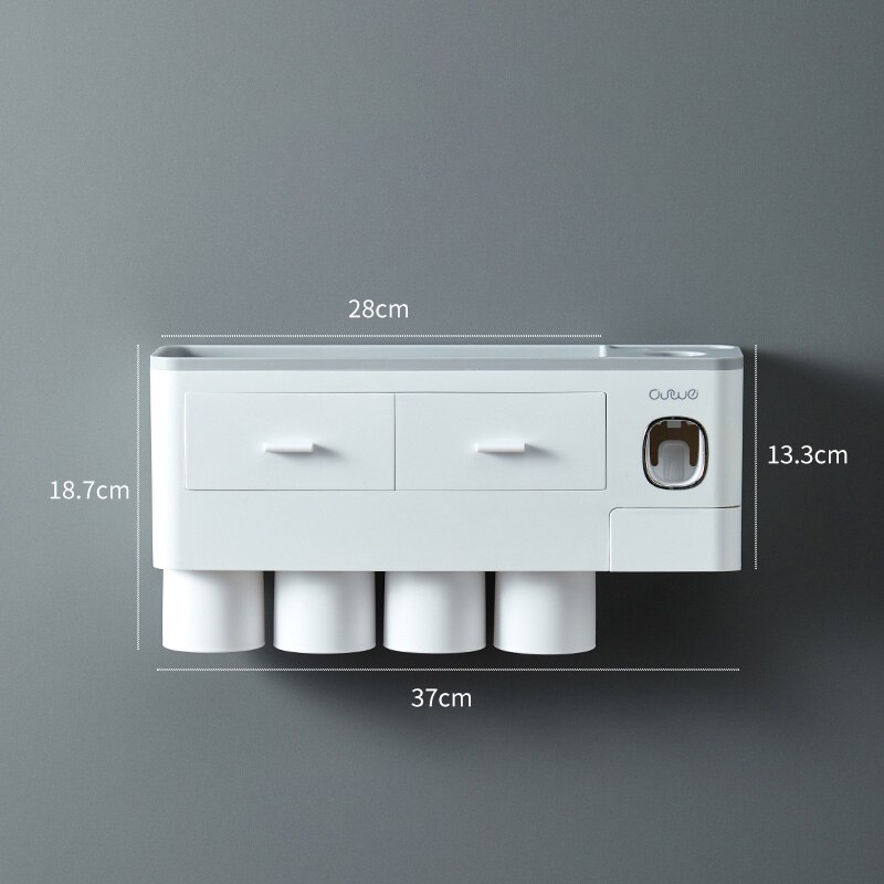 Magnetic Toothbrush Holder Adsorption Inverted Toothpaste Dispenser Wall Mount Makeup Storage Rack for Bathroom Accessories Set: Gray 4 Cups