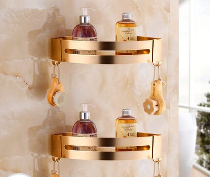 Bathroom Accessories Set Aluminum Carved Champagne Gold Towel Rack Towel Bar/Ring Toilet Brush Holder Corner Shelf Paper Holder: Corner shelf B